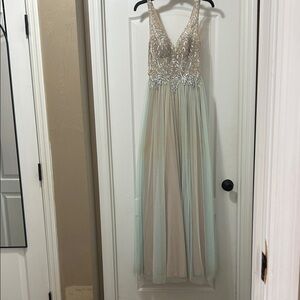 Gianni Bini Silver and nude Embellished Prom Dress
